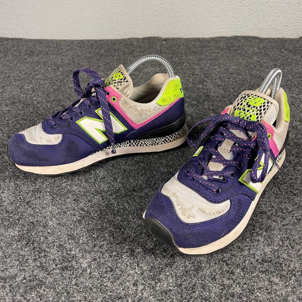 New Balance 574 Womens Purple Neon Green Pink Sneakers WL574JS Size 6.5